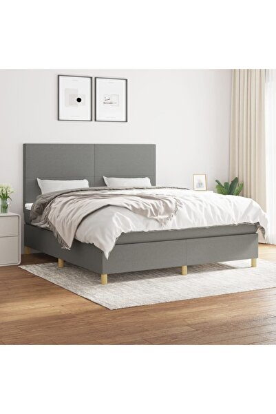 Concept Κρεβάτι Continental με στρώμα, σκούρο γκρι, 160x200 cm, ύφασμα