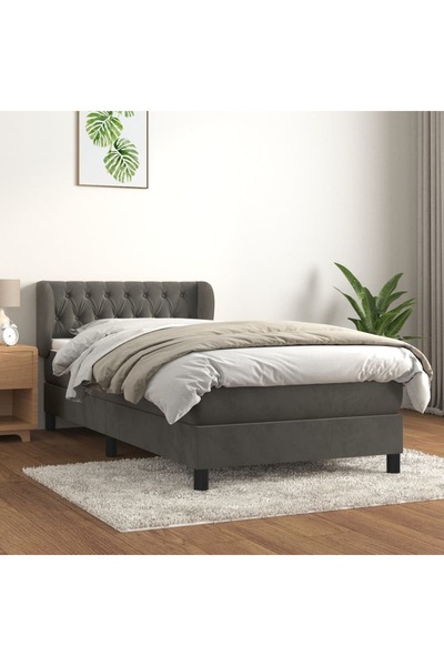Concept Pat box spring cu saltea, gri închis, 100x200 cm, catifea
