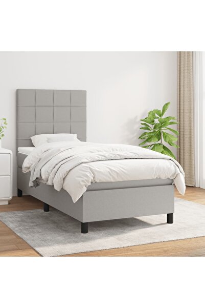 Concept Pat box spring cu saltea, gri deschis, 90x190 cm, textil