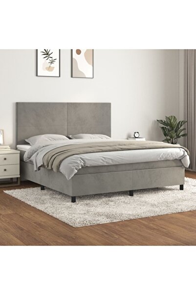 Concept Pat box spring cu saltea, gri deschis, 160x200 cm, catifea