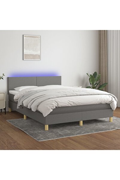 Concept Κρεβάτι με ελατήρια, στρώμα και LED, σκούρο γκρι, 140x190 cm, ύφασμα