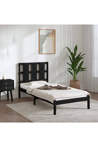 Concept Cadru de pat, negru, 100x200 cm, lemn masiv de pin