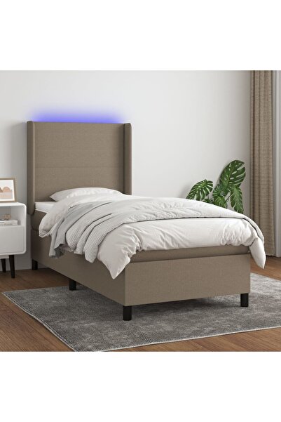 Concept Κρεβάτι με ελατήρια, στρώμα και LED, γκρι Taupe, 100x200 cm, ύφασμα