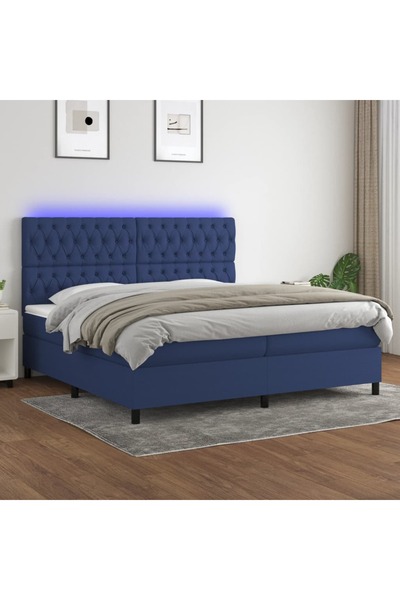 Concept Pat cu arcuri, saltea și LED, albastru, 200x200 cm, textil