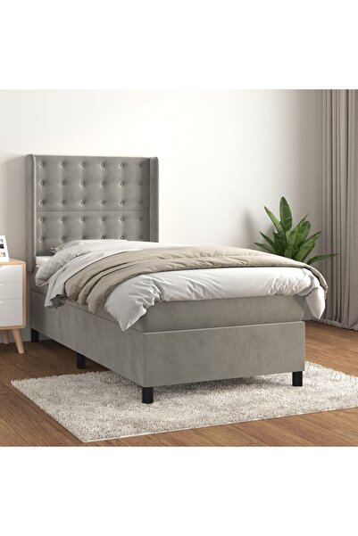Concept Pat box spring cu saltea, gri deschis, 100x200 cm, catifea
