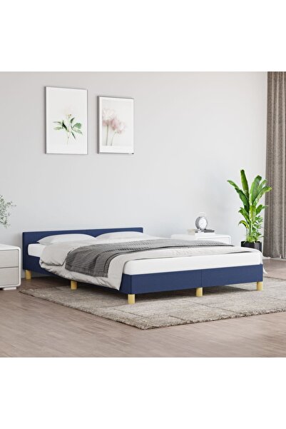 Concept Cadru de pat cu tăblie, albastru, 140x200 cm, textil