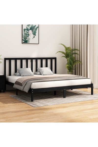 Concept Σκελετός κρεβατιού, μαύρο, 200x200 cm, μασίφ ξύλο πεύκου