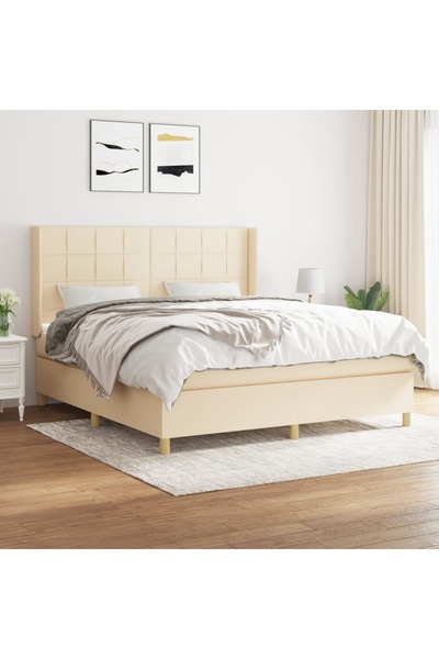 Concept Pat box spring cu saltea, crem, 160x200 cm, material textil