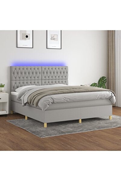 Concept Pat cu arcuri, saltea și LED, gri deschis, 160x200 cm, textil