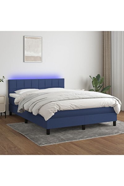 Concept Pat cu arcuri, saltea și LED, albastru, 140x200 cm, textil