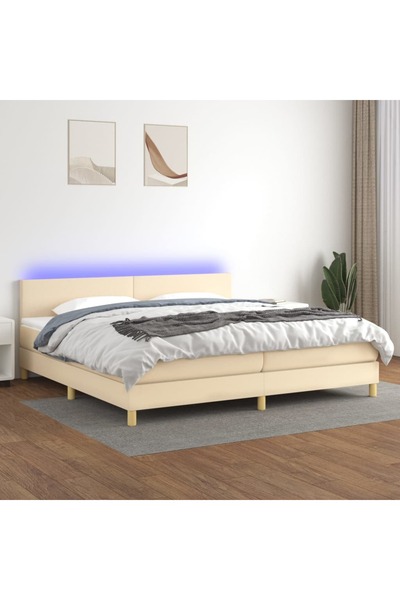 Concept Κρεβάτι με ελατήρια, στρώμα και LED, κρεμ, 200x200 cm, ύφασμα
