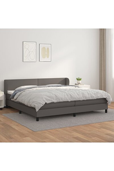 Concept Pat cu arcuri, cu saltea, gri, 200x200 cm, piele ecologică