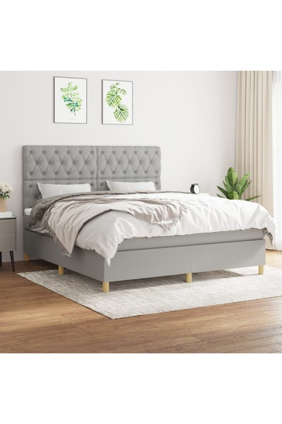 Concept Κρεβάτι Continental με στρώμα, ανοιχτό γκρι, 160x200 cm, ύφασμα