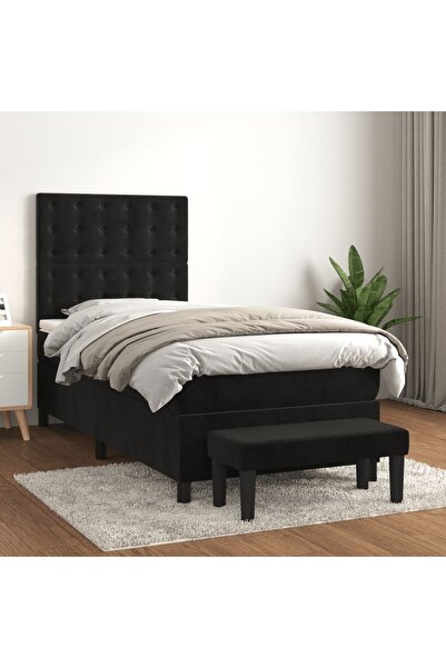 Concept Pat box spring cu saltea, negru, 100x200 cm, catifea