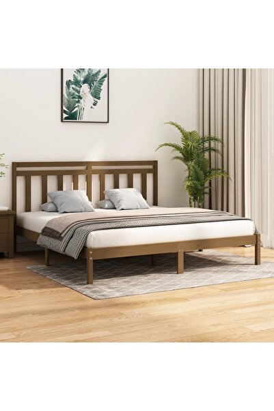 Concept Σκελετός κρεβατιού, μελί καφέ, 200x200 εκ., μασίφ ξύλο