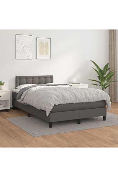 Concept Pat box spring cu saltea, gri, 120x200 cm, piele ecologică