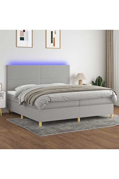 Concept Pat cu arcuri, saltea și LED, gri deschis, 200x200 cm, textil