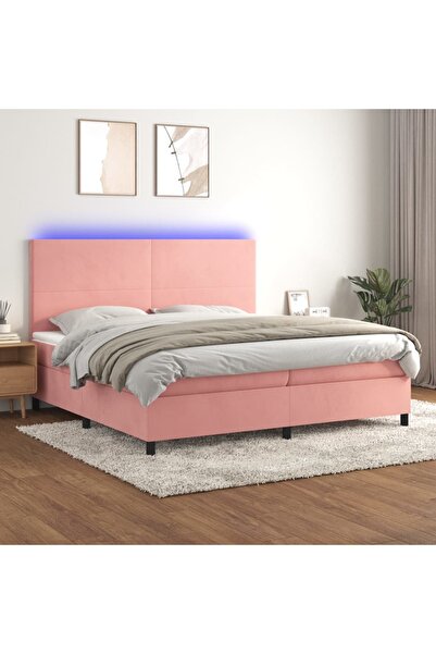 Concept Κρεβάτι Continental με στρώμα & LED, ροζ, 200x200 cm, Βελούδο