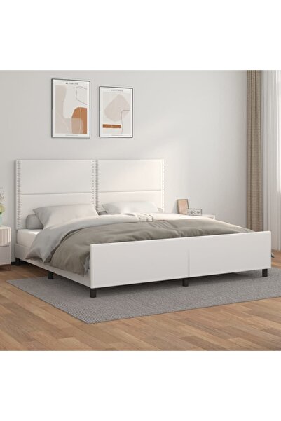 Concept Σκελετός κρεβατιού με κεφαλάρι, λευκό, 200x200 cm, οικολογικό Δερμάτινο