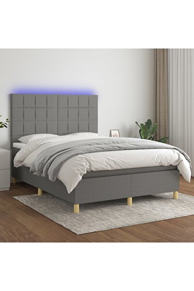 Concept Κρεβάτι με ελατήρια, στρώμα και LED, σκούρο γκρι, 140x200 cm, ύφασμα