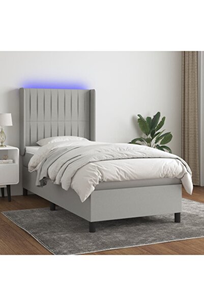 Concept Pat cu arcuri, saltea și LED, gri deschis, 90x190 cm, textil