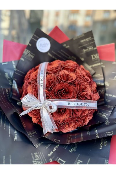 Buchetezie Buchet Cadou Femei Burgundy Glitter cu Trandafiri din material cu sclipici