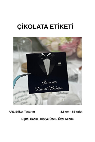 ButikSosyetik Damat Bohçası Siyah Çikolata Etiketi 3,5 cm 88 Adet - Vinyet Baskı