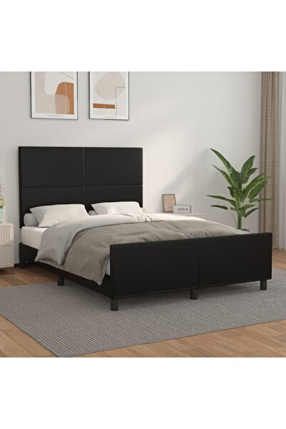 Concept Cadru de pat cu tăblie, negru, 140x190 cm, piele ecologică