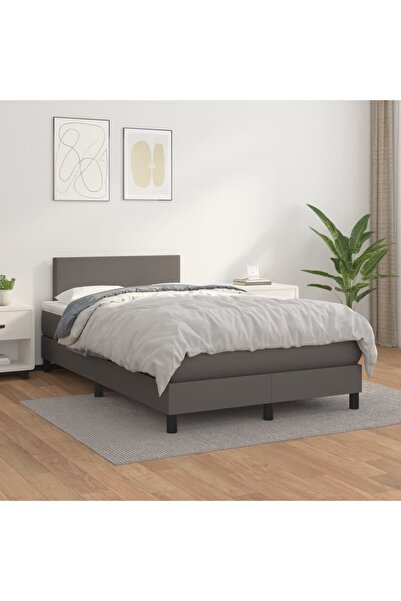 Concept Pat box spring cu saltea, gri, 120x200 cm, piele ecologică