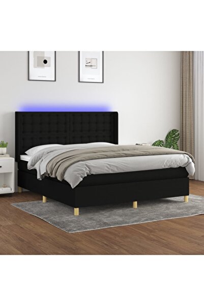 Concept Pat cu arcuri, saltea și LED, negru, 180x200 cm, textil