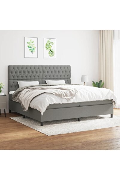 Concept Pat box spring cu saltea, gri închis, 200x200 cm, textil