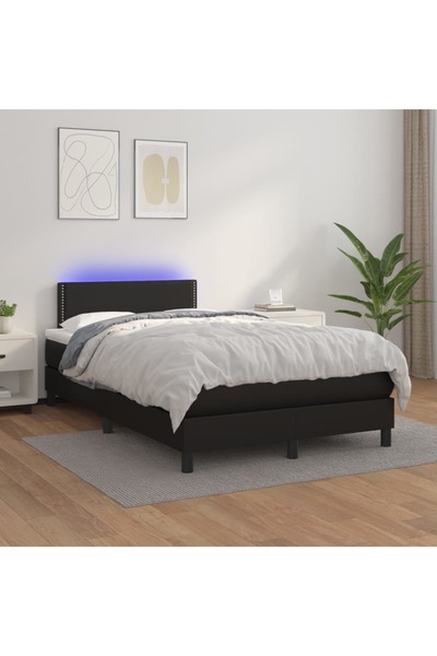 Concept Pat cu arcuri, saltea și LED, negru, 120x200cm, piele ecologică