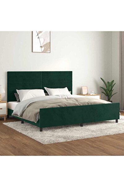 Concept Cadru de pat cu tăblie, verde închis, 200x200 cm, catifea