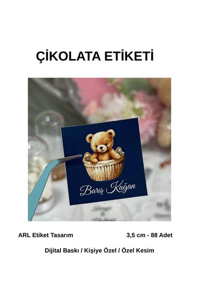 arl etiket tasarım dijital baskı merkezi Yenidoğan Ayıcıklı Mavi Renk Çikolat...