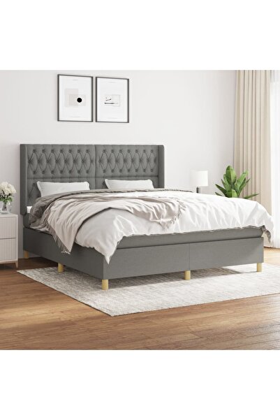 Concept Pat box spring cu saltea, gri închis, 180x200 cm, textil