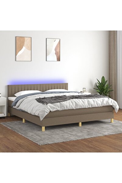 Concept Κρεβάτι με ελατήρια, στρώμα και LED, γκρι-μπεζ, 180x200 cm, ύφασμα