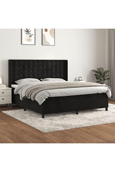 Concept Pat box spring cu saltea, negru, 160x200 cm, catifea
