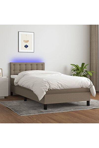 Concept Pat cu arcuri, saltea și LED, gri taupe, 90x200 cm, textil