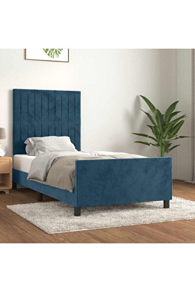 Concept Cadru de pat cu tăblie, albastru închis, 90x200 cm, catifea