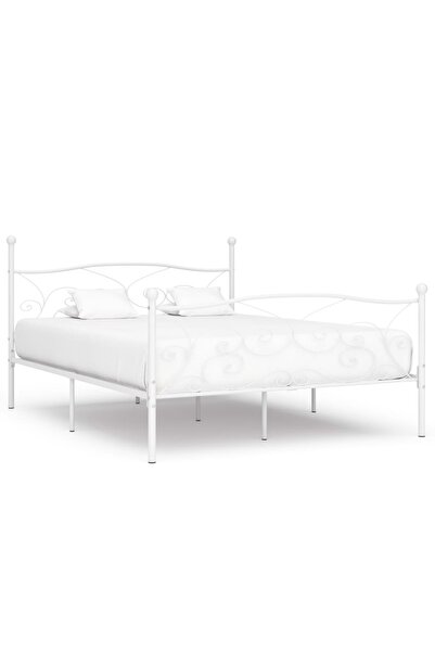 Concept Cadru de pat cu bază din șipci, alb, 200 x 200 cm, metal