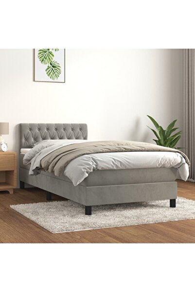 Concept Pat box spring cu saltea, gri deschis, 90x190 cm, catifea
