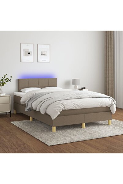 Concept Pat cu arcuri, saltea și LED, gri taupe, 120x200 cm, textil