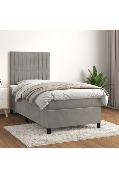 Concept Pat box spring cu saltea, gri deschis, 100x200 cm, catifea