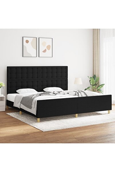 Concept Σκελετός κρεβατιού με κεφαλάρι, μαύρο, 200x200 cm, ύφασμα