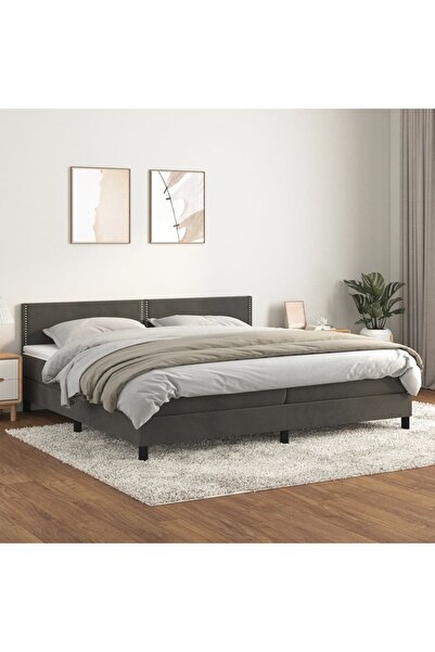 Concept Pat box spring cu saltea, gri închis, 200x200 cm, catifea