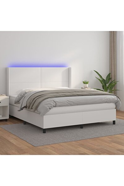 Concept Κρεβάτι με ελατήρια, με στρώμα και LED, λευκό, 180x200 cm, Δερμάτινο