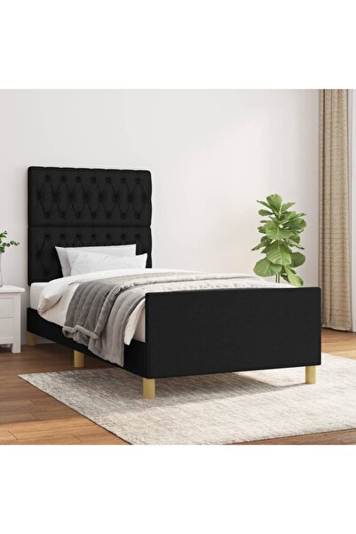 Concept Σκελετός κρεβατιού με κεφαλάρι, μαύρο, 90x190 cm, ύφασμα