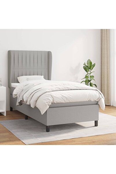 Concept Pat box spring cu saltea, gri deschis, 90x190 cm, textil