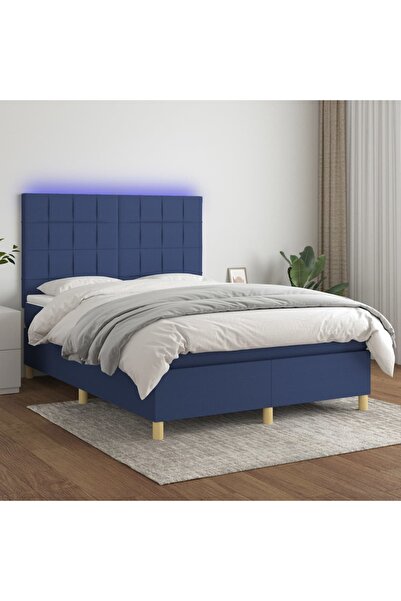 Concept Pat cu arcuri, saltea și LED, albastru, 140x200 cm, textil