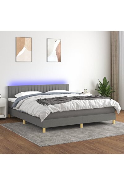 Concept Κρεβάτι με ελατήρια, στρώμα και LED, σκούρο γκρι, 180x200 cm, ύφασμα